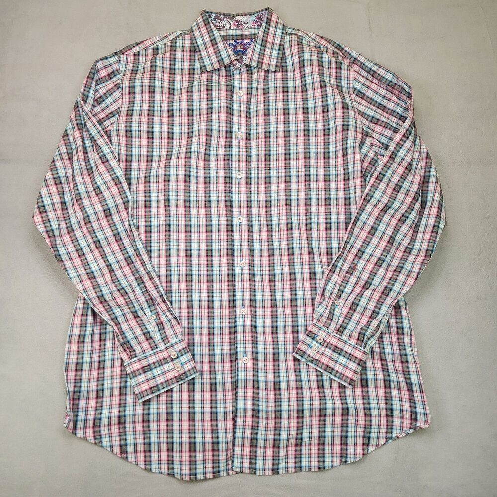 Robert‎ Graham Button Up Shirt Men's 1XLT Plaid Long Sleeve Floral Flip Cuff